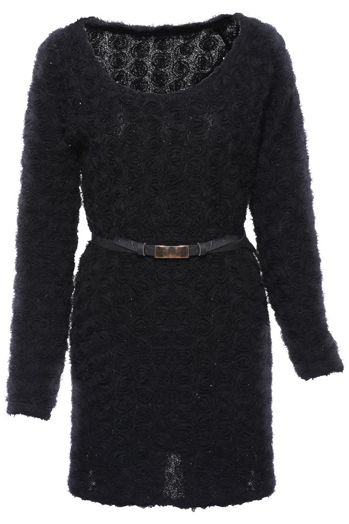 Romwe 3d Rose Embellished Black Dress