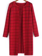 Romwe Round Neck Plaid Red Coat