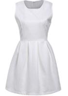 Romwe Sleeveless Jacquard Flare White Dress
