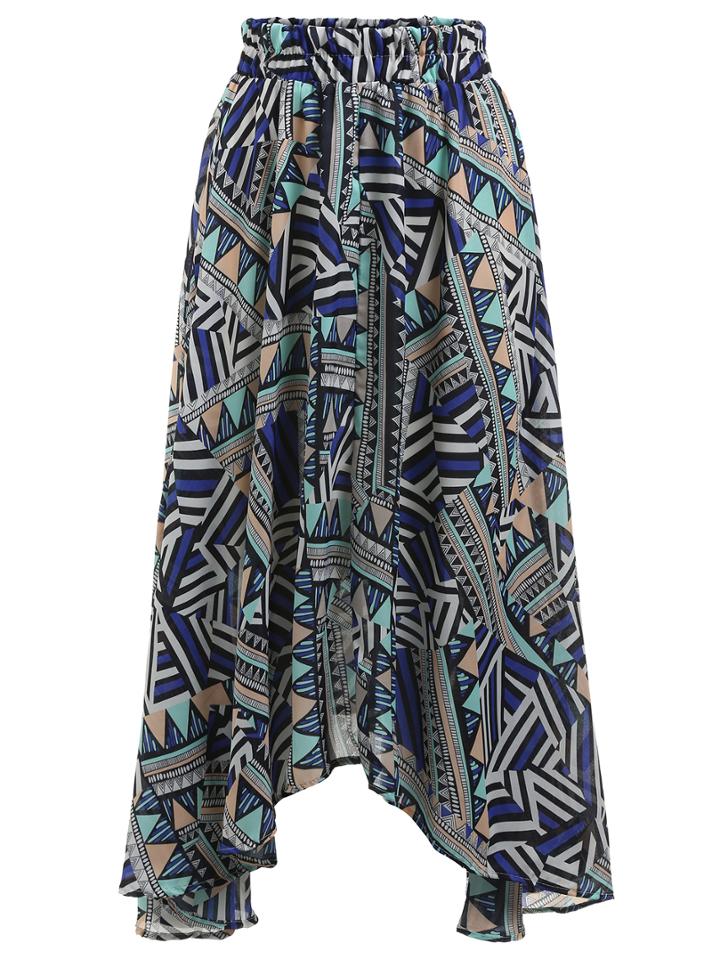 Romwe Geometric Print Asymmectrical Midi Skirt
