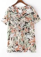 Romwe With Pockets Florals Chiffon Multicolor Top