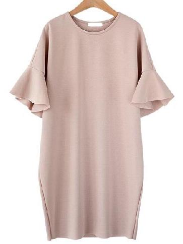 Romwe Pink Ruffle Sleeve Shift Dress