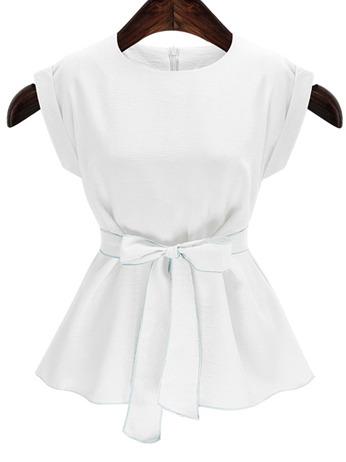 Romwe White Self Tie Roll Sleeve Top