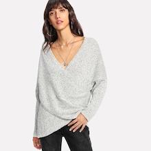 Romwe Drop Shoulder Crossover Space Dye Sweater