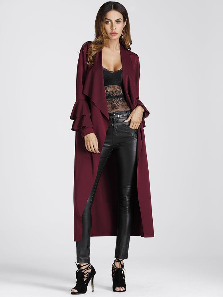 Romwe Tiered Frill Sleeve Waterfall Coat