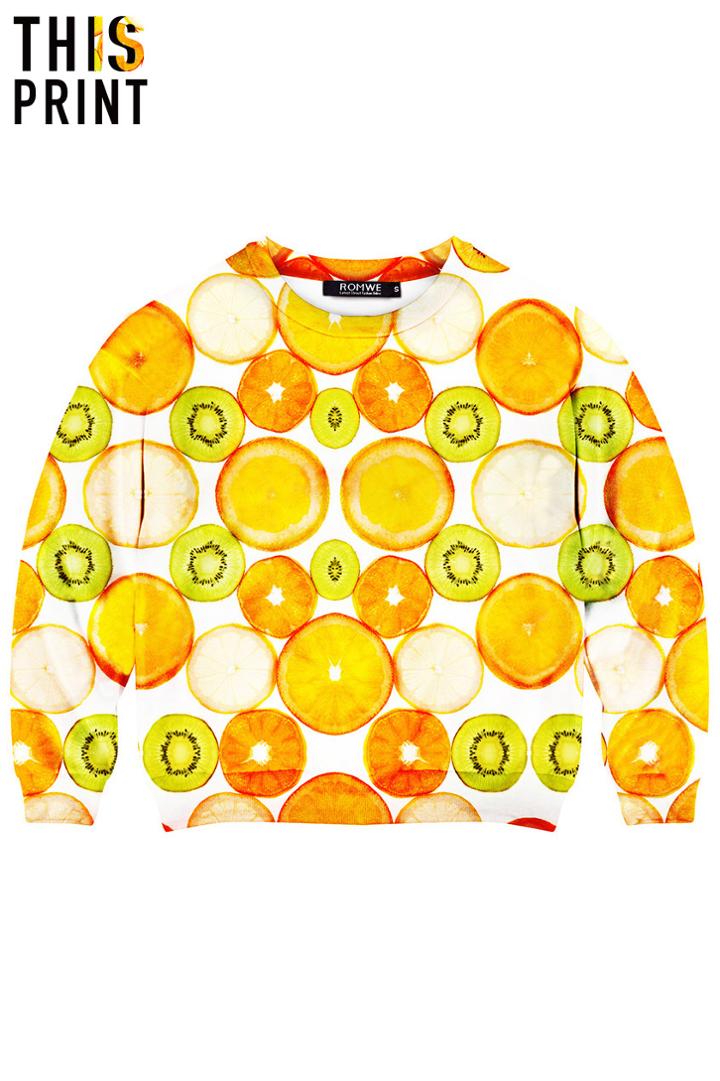 Romwe This Is Print Fruit Platter Print Sweatshirt