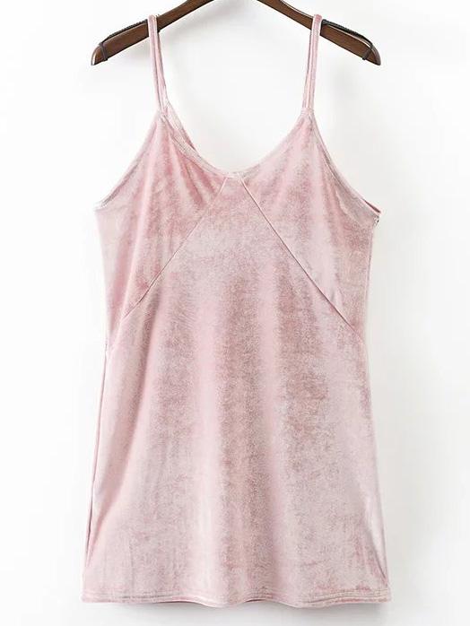 Romwe Pink Velvet Mini Cami Dress