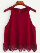 Romwe Burgundy Crochet Trim Chiffon Halter Neck Top