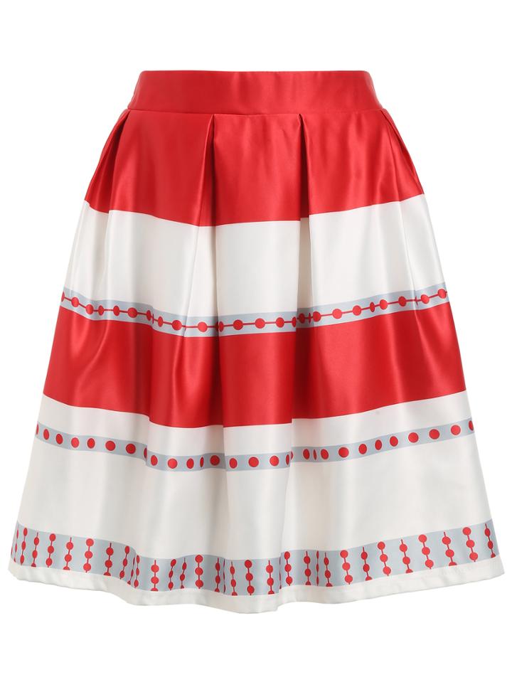 Romwe Striped Polka Dot Flare Skirt