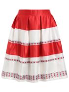 Romwe Striped Polka Dot Flare Skirt