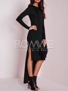Romwe Black Long Sleeve High Low Dress