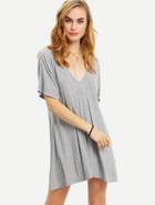 Romwe Light Grey Short Sleeve Crisscross Back Dress