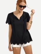 Romwe Navy Short Sleeve V Neck Blouse