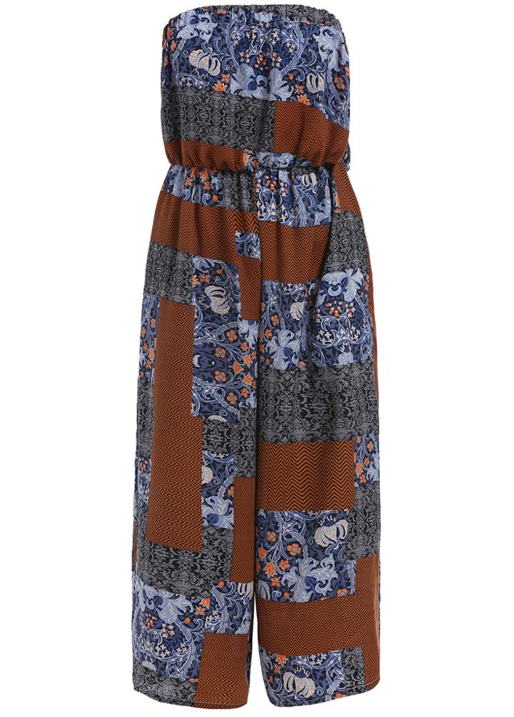 Romwe Strapless Flower Print Jumpsuit