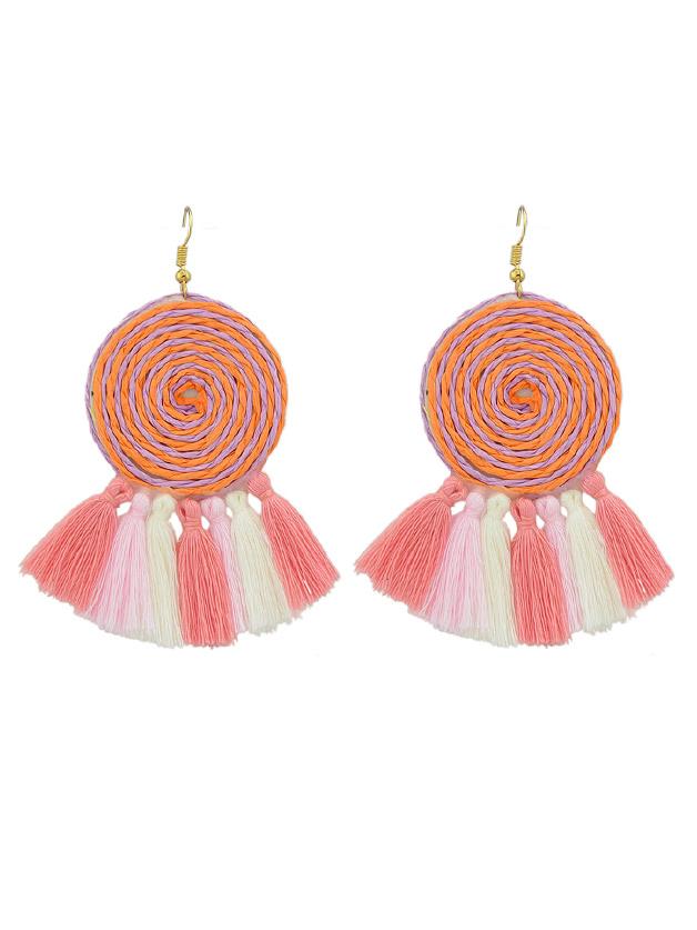 Romwe Pink Candy Color Long Tassel Big Hanging Earrings