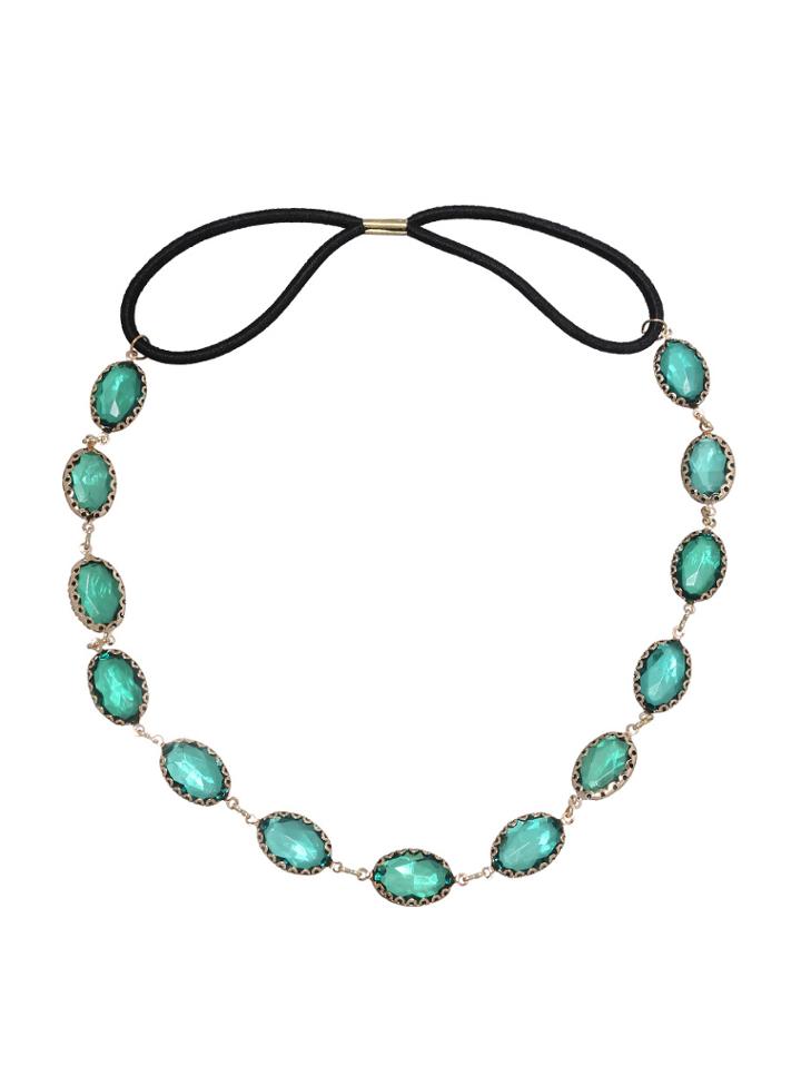Romwe Oval Stone Headband - Green