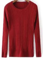 Romwe Round Neck Slim Wine Red Sweater
