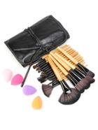 Romwe Fan Shaped Professional Brush Set With Bag And Puff