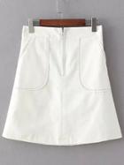 Romwe Zipper A-line White Skirt With Pocket
