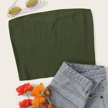 Romwe Solid Rib-knit Bandeau Top