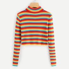 Romwe Stand Collar Striped Sweater