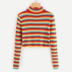 Romwe Stand Collar Striped Sweater