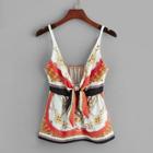 Romwe Scarf Print Knot Detail Cami Top