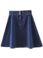 Romwe Blue Zipper Buttons Front Pockets Denim Swing Skirt