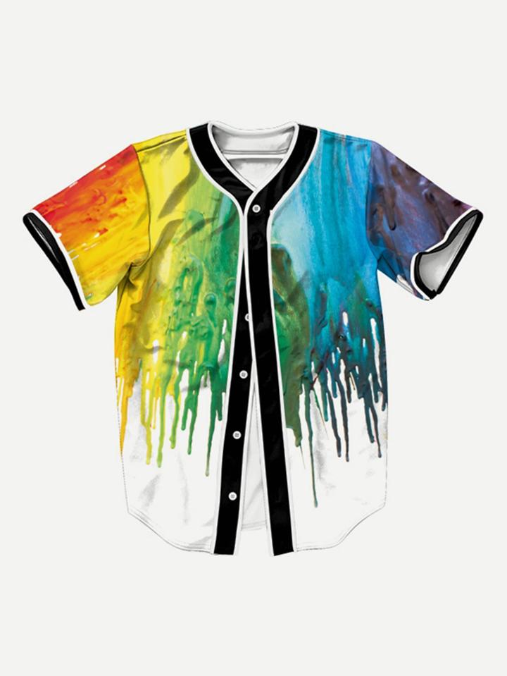 Romwe Men Paint Drip Print High Low Blouse