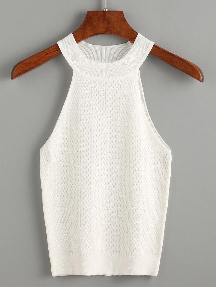Romwe White Round Neck Sweater Tank Top