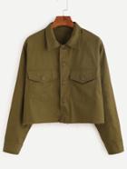 Romwe Army Green Raw Hem Crop Jacket