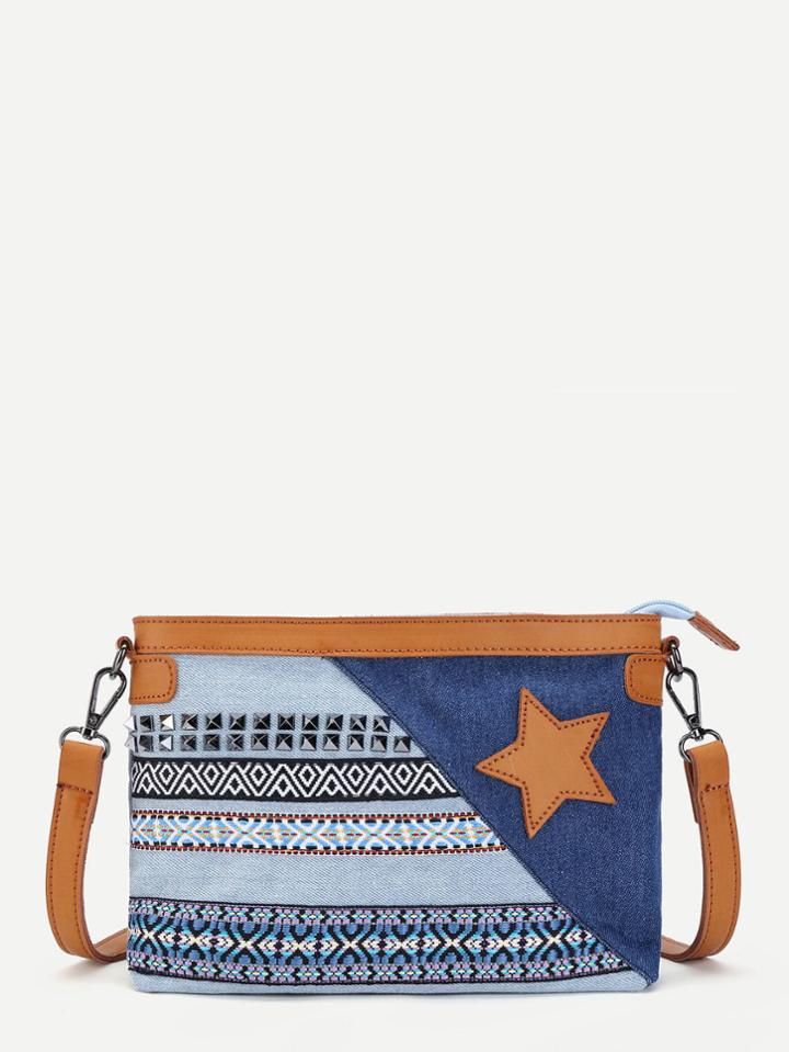 Romwe Star Detail Denim Crossbody Bag