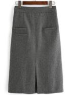 Romwe Split Pockets Grey Skirt