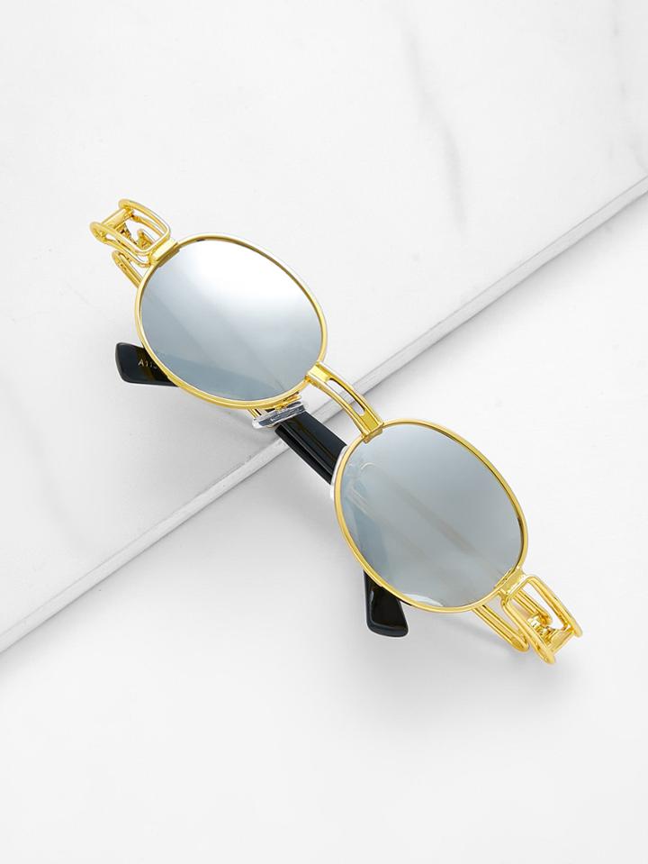 Romwe Metal Frame Mirror Lens Sunglasses