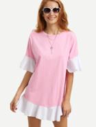Romwe Ruffled Contrast Trim Pink Dress