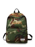 Romwe Letter Embroidery Camo Print Backpack