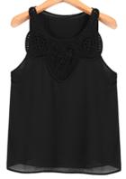 Romwe Sleeveless Hollow Embroidered Black Vest