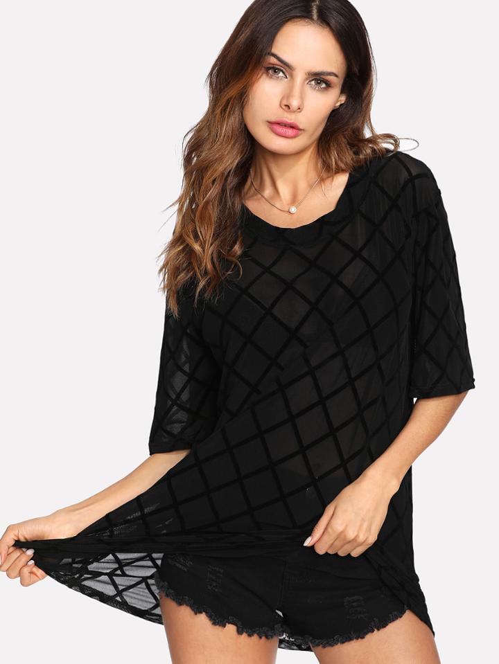 Romwe See-through Longline Tee