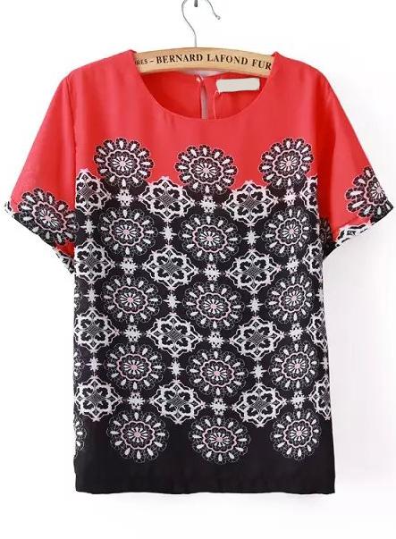 Romwe Flower Print Chiffon Top