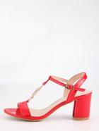 Romwe T-strap Block Heel Sandals - Red
