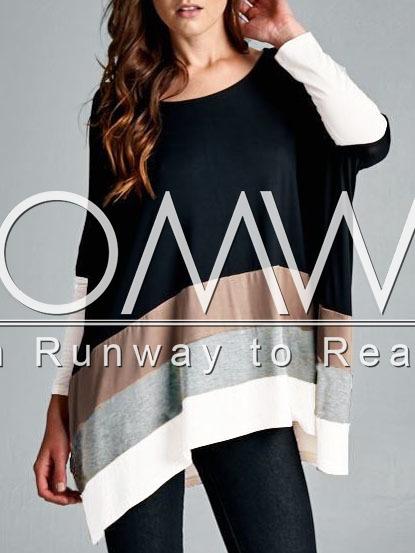Romwe Black Color Block Loose T-shirt
