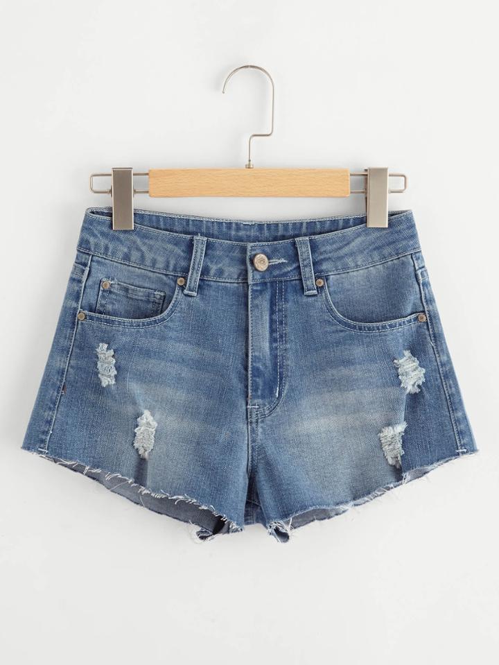 Romwe Ripped Raw Edge Denim Shorts