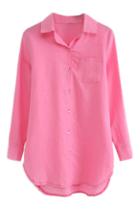 Romwe Romwe Pocketed Sheer Pink Shirt