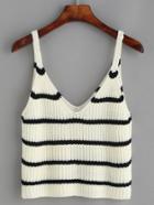 Romwe White Striped Knit Cami Top