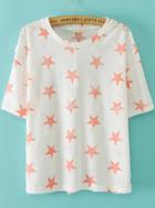 Romwe Round Neck Star Print Ripped T-shirt