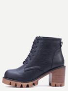 Romwe Black Faux Leather Round Toe Lace Up Short Boots