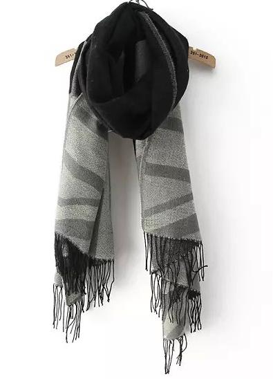 Romwe Union Jack Print Tassel Scarf-grey