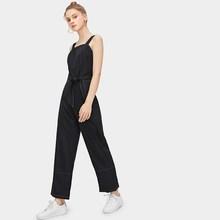 Romwe Contrast Trim Self Tie Waist Overalls
