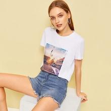 Romwe Picture Print Tee