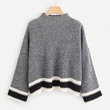 Romwe Plus Mock Neck Striped Trim Sweater